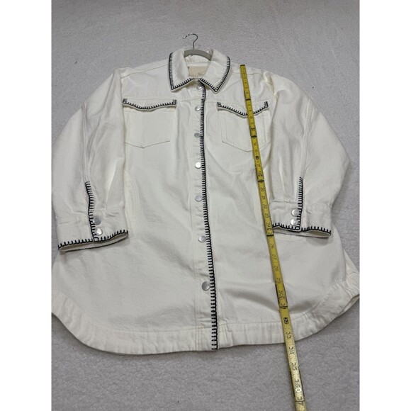 Anthropologie Pilcro Denim Shacket Jacket Ivory Tillie Relax Whipstitch Large NW - Picture 6 of 12